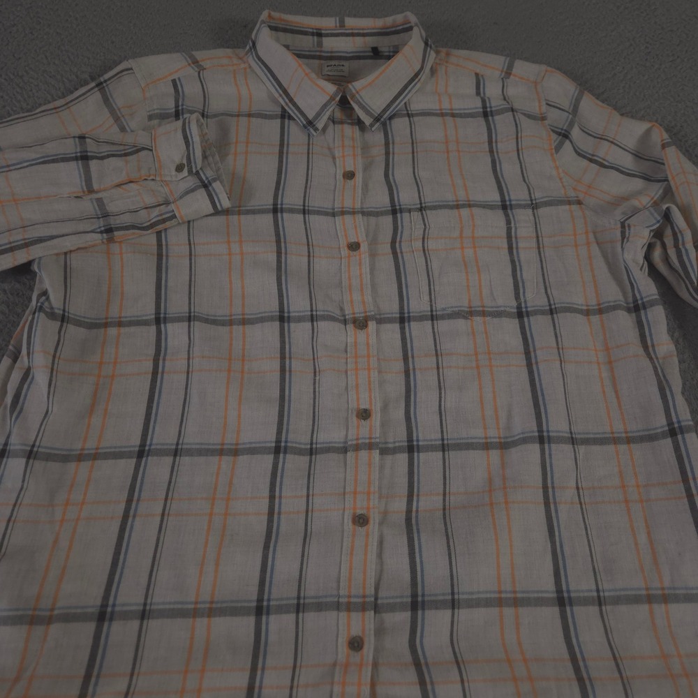 Prana Top Womens XL Multi Alfie Flannel Organic Cotton Roll Tab Sleeve Hiking